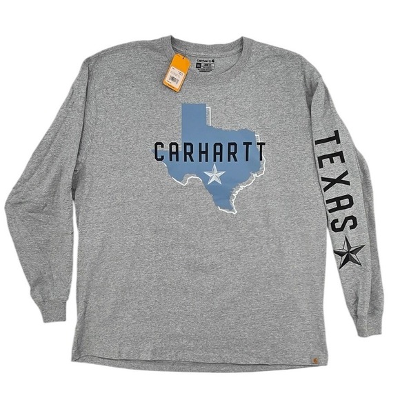 Carhartt Mens 2XL Loose Fit Heavyweight Long Sleeve Texas Graphic T-Shirt Gray - Picture 2 of 11